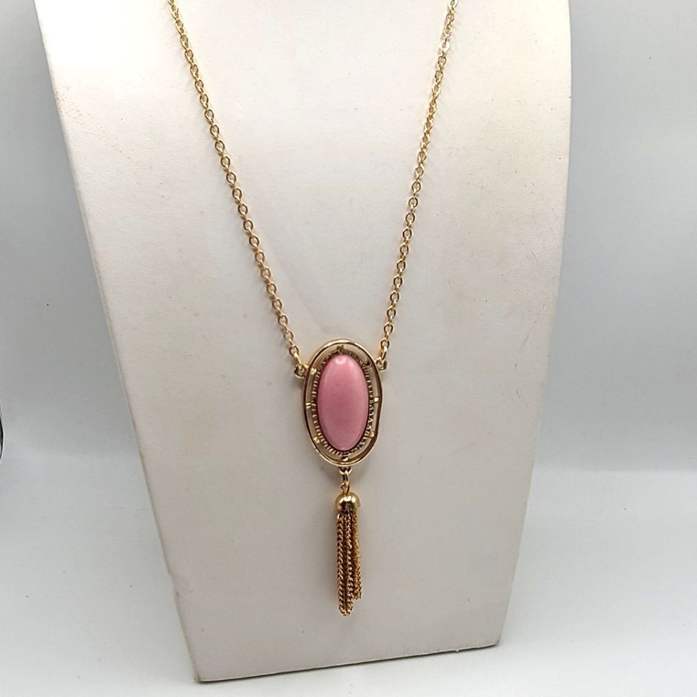 Sarah Coventry Pink and Gold Pendant Necklace, Vintage